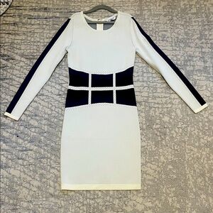 Bebe  White and Black Long Sleeve Bodycon Dress